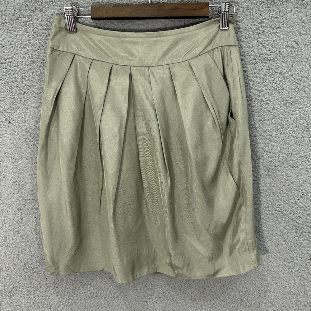 Vtg Y2K Anthropologie Odille Pleated Mini Skirt Green Gray Pockets Indie‎ Boho